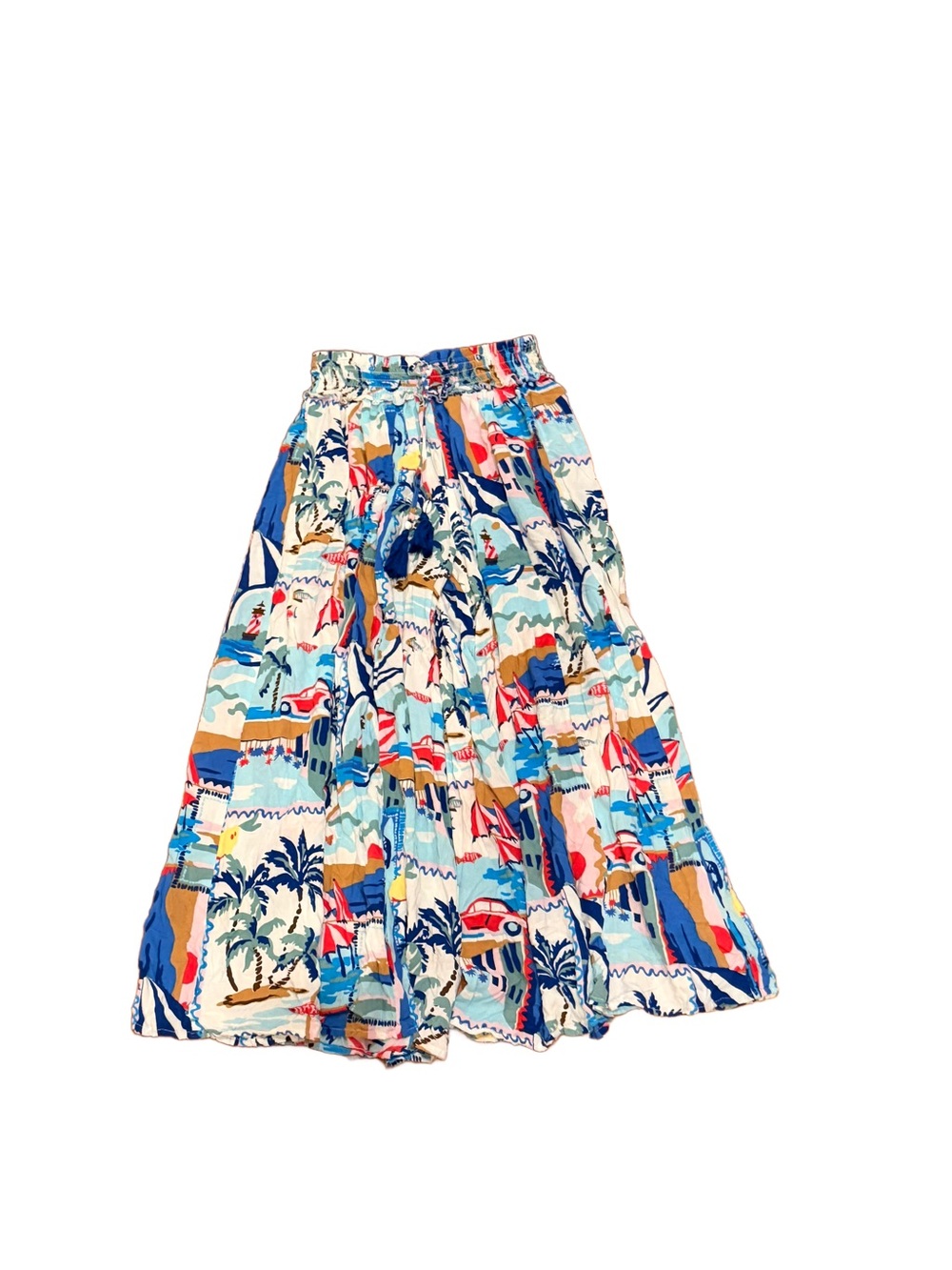 True Destinations Coastal Wide Leg Palazzo Pants Medium Postcard Print Smocked - Picture 2 of 12